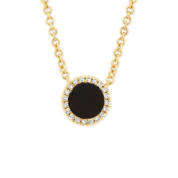 MOON & MEADOW 14K Yellow Gold Kate Onyx & Diamond Halo Pendant Necklace - Picture 1 of 6